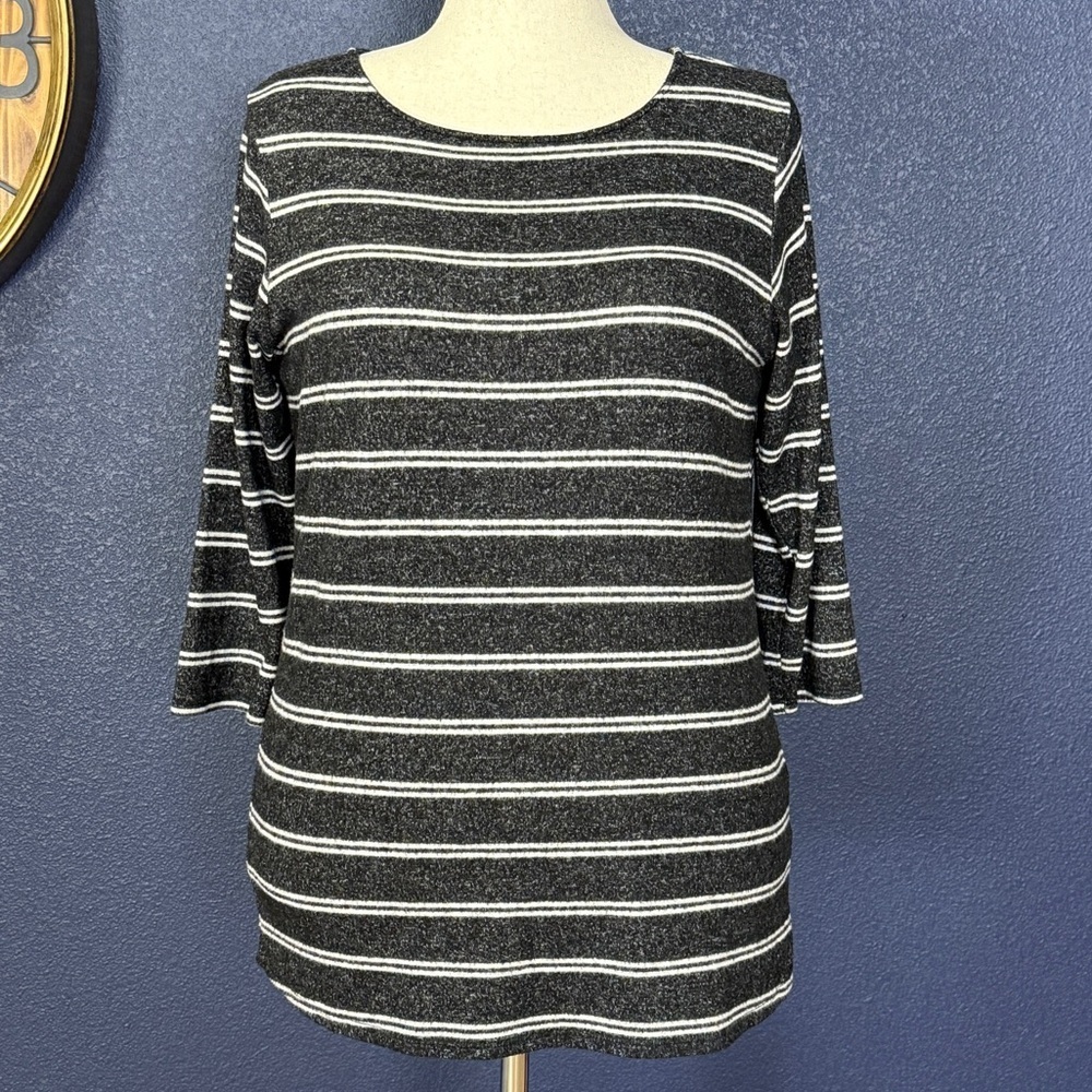 Colette Dark Charcoal and White Striped 3/4 Sleeve Top | XL